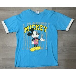Vintage Wellington Mickey Mouse T-Shirt Women Size L Blue Gray Made USA 90's